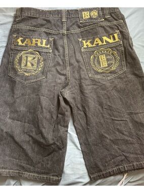 Karl Kani Brown Relaxed Jorts with Yellow Embroidered Back Pockets